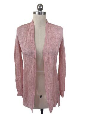 WHBM Crochet Cascade Knit Cardigan XXS Pink Long Sleeve Cottage Fairy Soft Girl